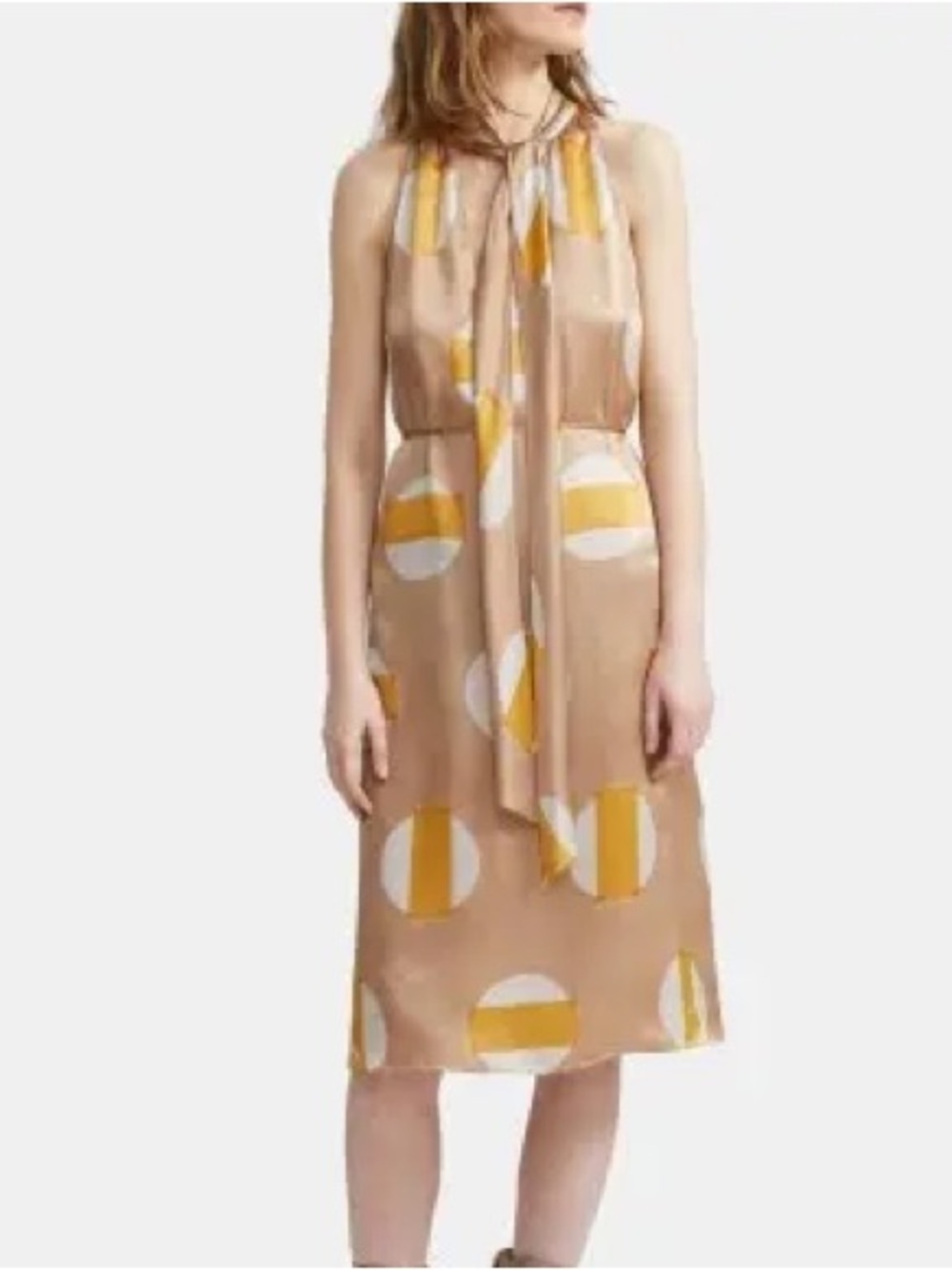 Theory Womens Size 6 Glass Silk Geometric Print Halter Scarf Dress Beige New